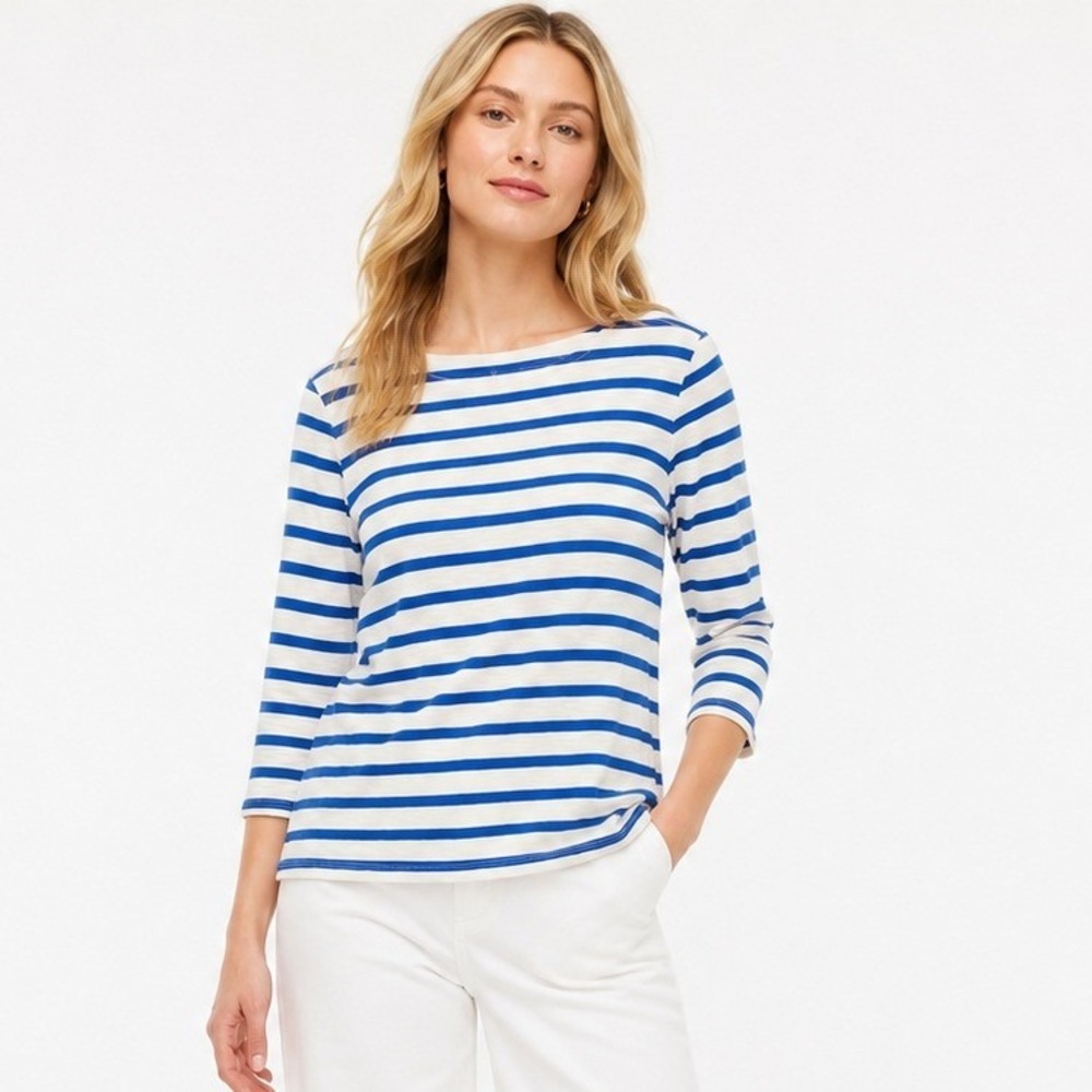 Market & Spruce Lara Three Quarter Sleeve Slub Tee Blue White Striped M NWT
